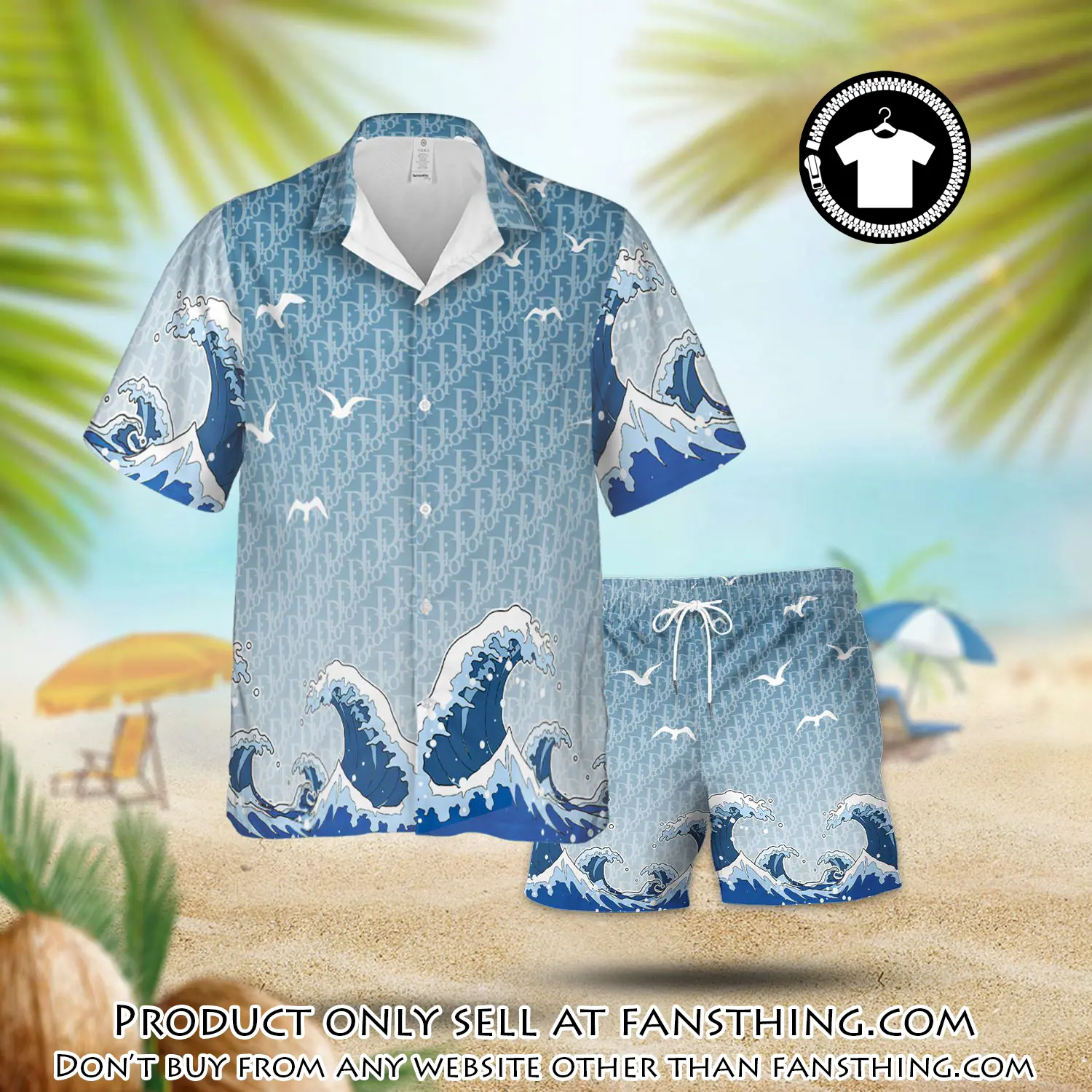 Dior the sea waves luxury summer  hawaiian shorts set lhss1011 fst5118822